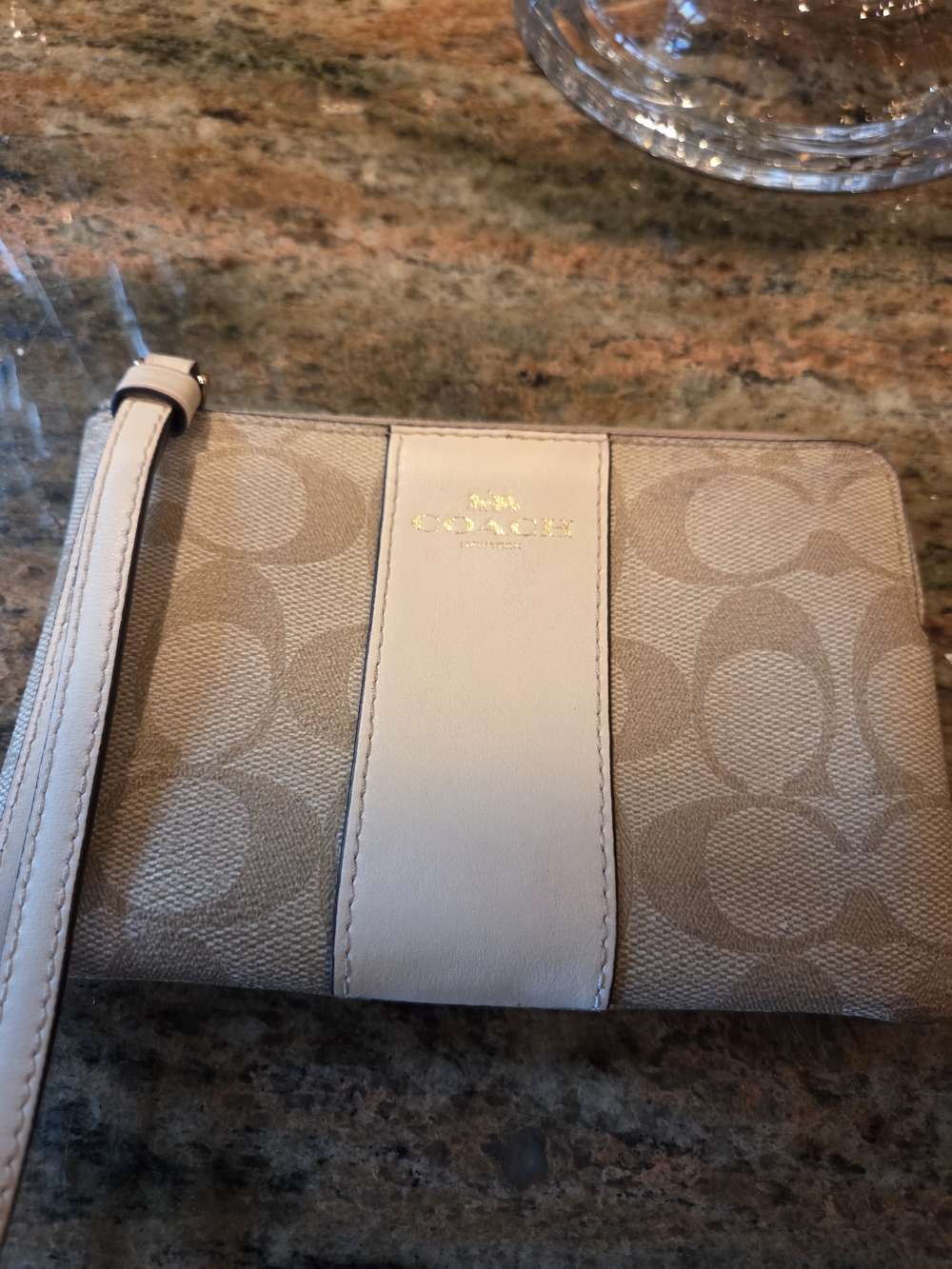 Coach Signature Wristlet in Khaki And Cream
